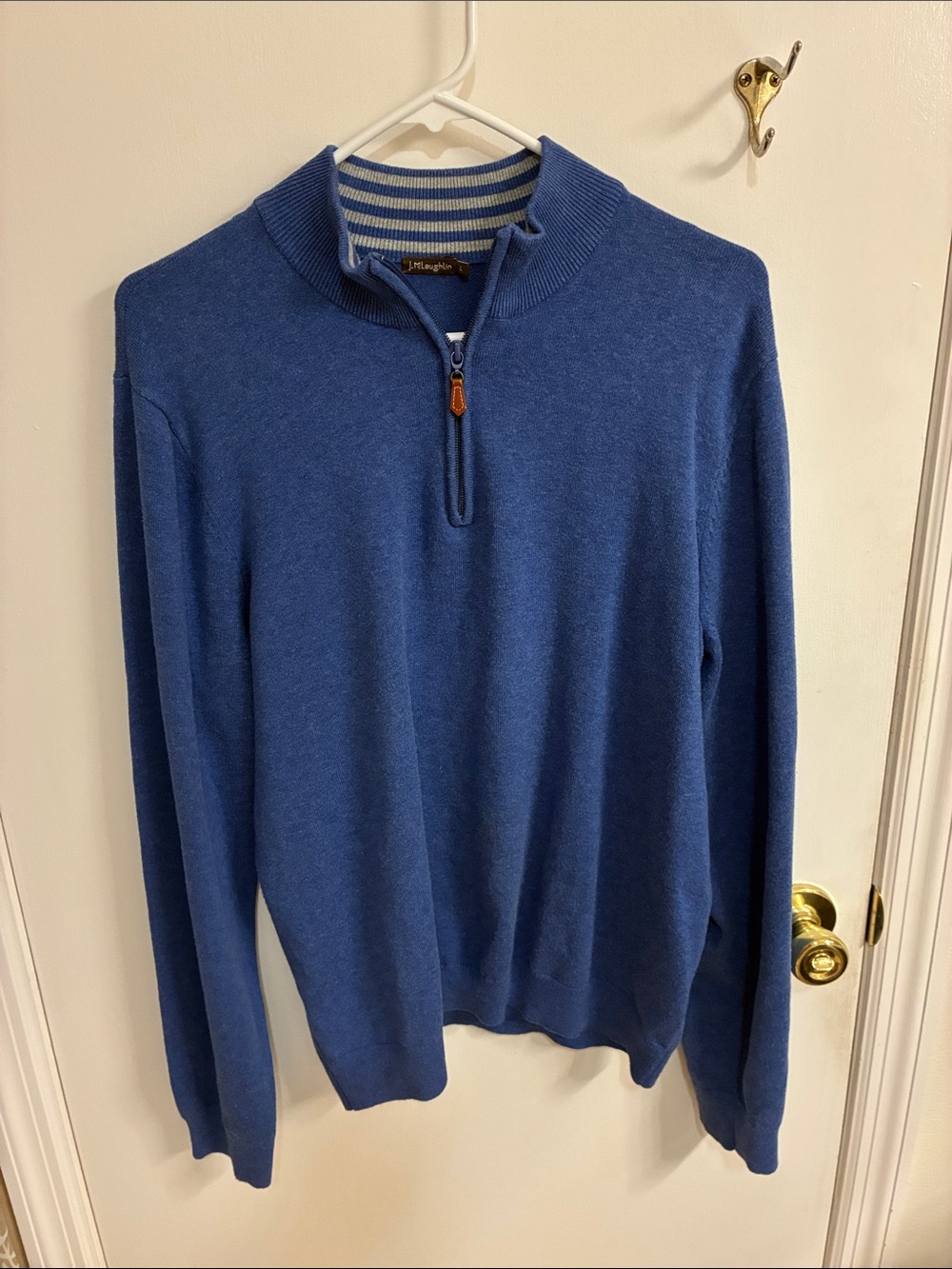 J. McLaughlin Men's Heathered Blue Quarter Zip Sweater Sz L